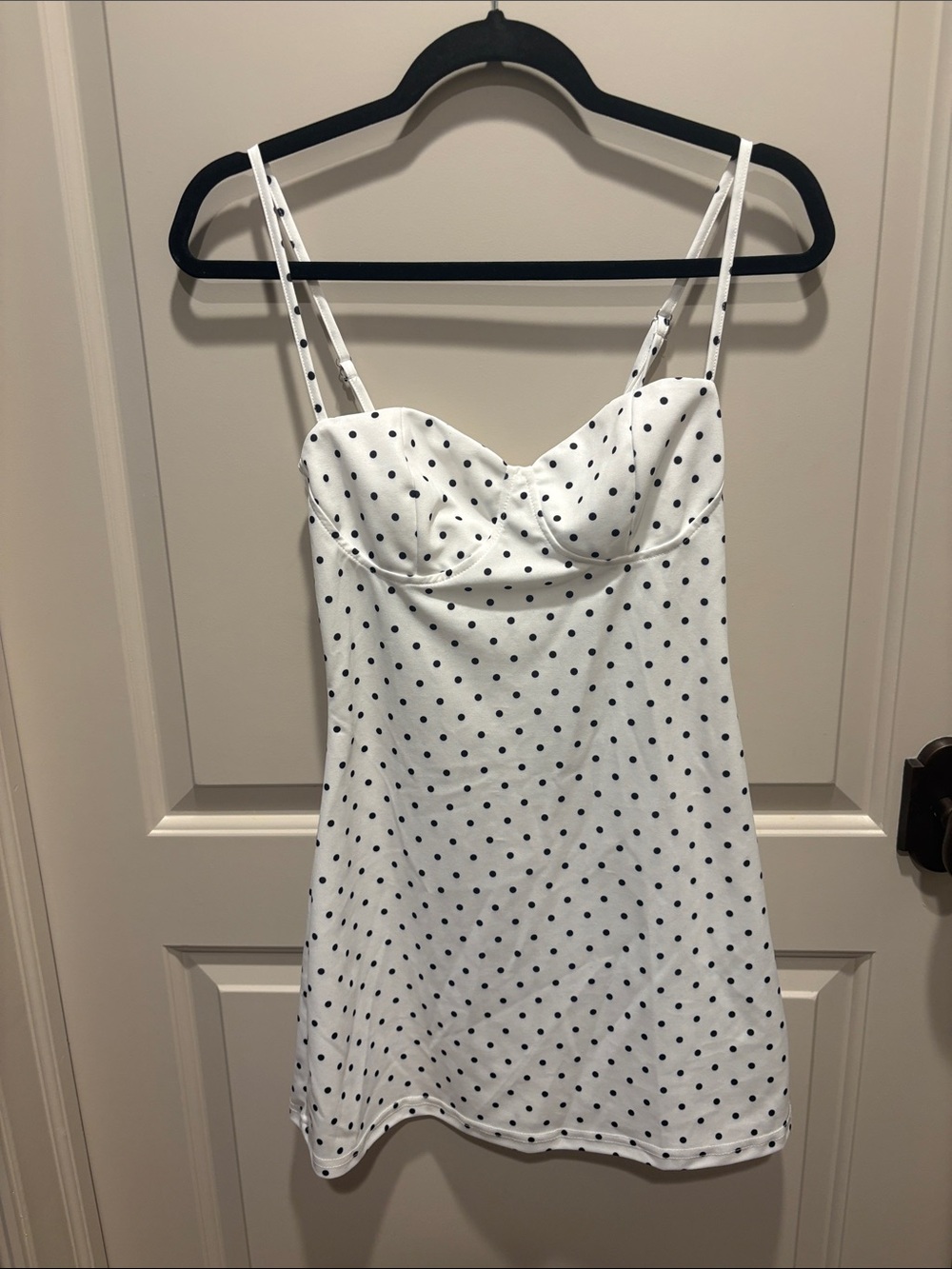 SHEIN White Mini Slip Dress with Black Polka Dots
